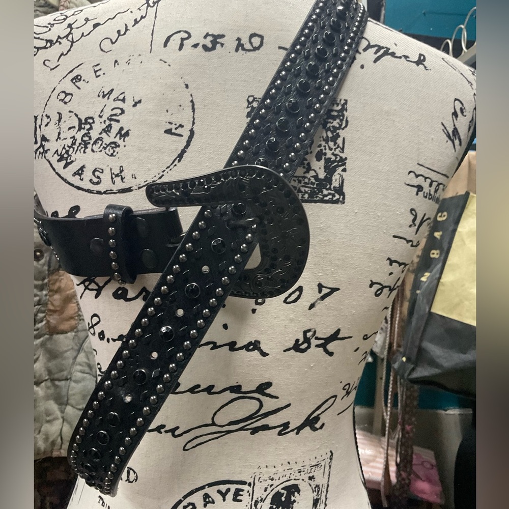 Black Studded Belt with Buckle